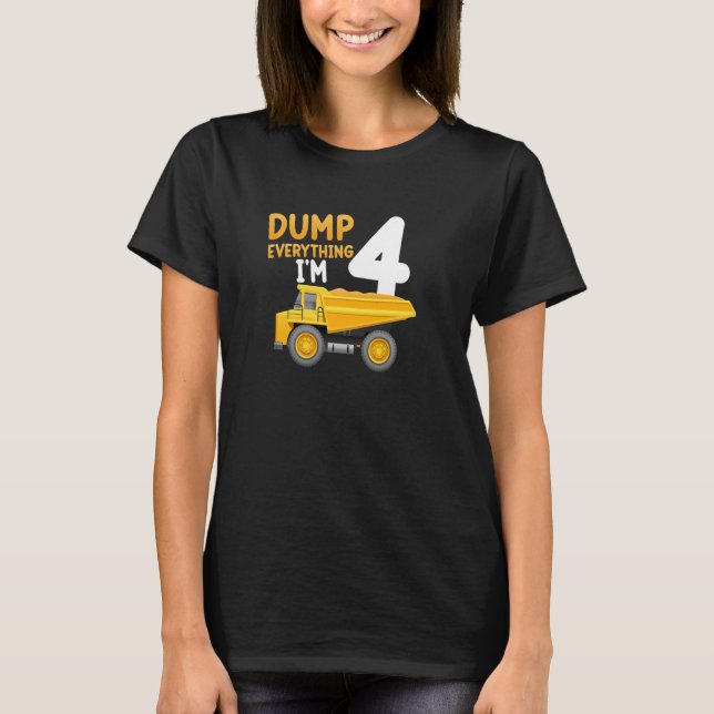 T-shirt Camion de construction pour enfants 4e anniversair (Devant)