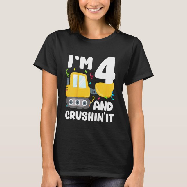 T-shirt Camion de construction pour enfants 4e anniversair (Devant)