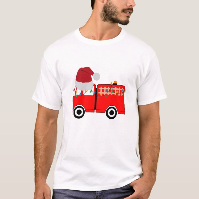 T-shirt Camion de feu rouge de Noël (Devant)