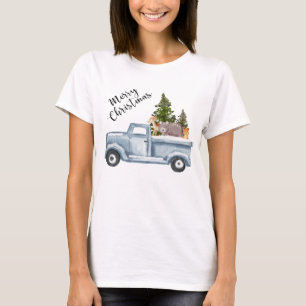 T-shirt Camion de Noël avec pins et animaux de forêt