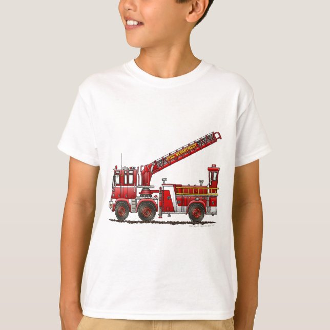 T-shirt Camion de pompiers de crochet et d'échelle (Devant)