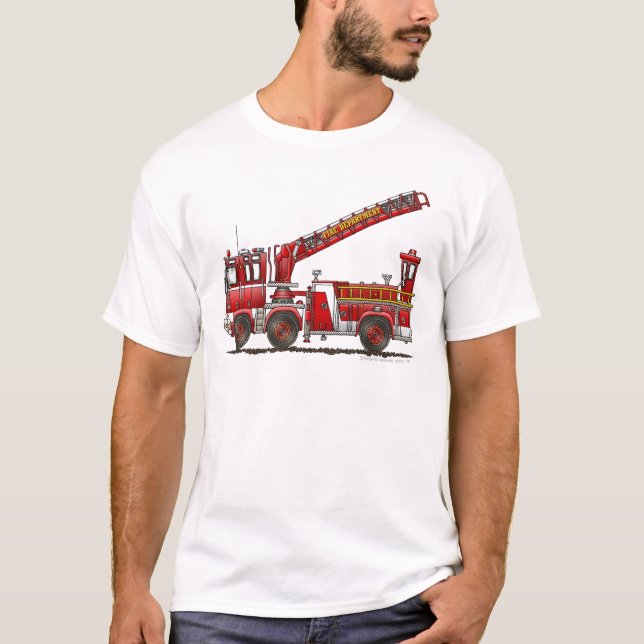 T-shirt Camion de pompiers de crochet et d'échelle (Devant)