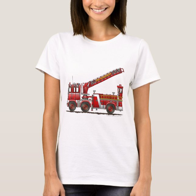 T-shirt Camion de pompiers de crochet et d'échelle (Devant)