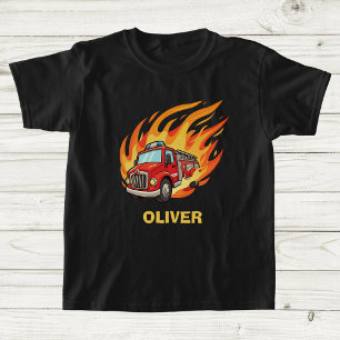 T-shirt Camion de pompiers joueur entouré de flammes