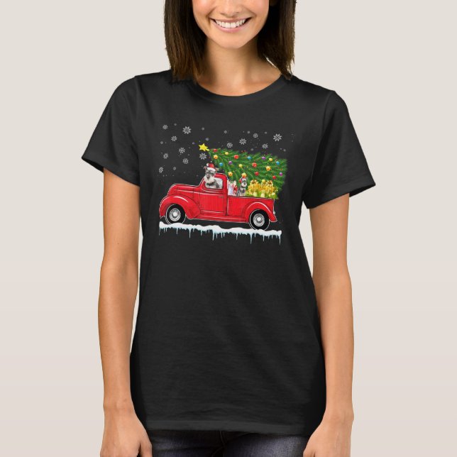 T-shirt Camion de voiture rouge Schnauzer Miniature Arbre  (Devant)