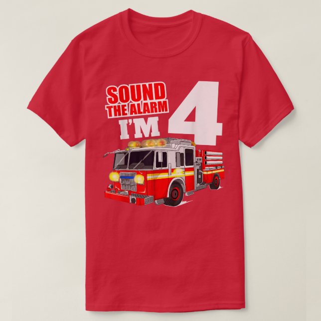 T-shirt Camion d'incendie 4 ans pompier 4 ans 4e anniversa (Design devant)