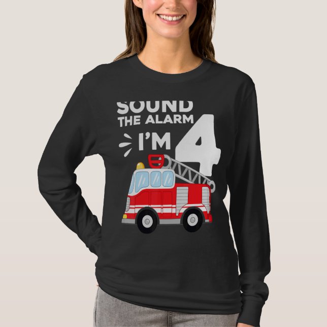 T-shirt Camion d'incendie 4e anniversaire pompier 4 ans (Devant)