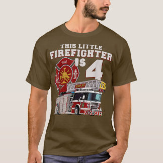 T-shirt Camion d'incendie 4e anniversaire Pompier garçon