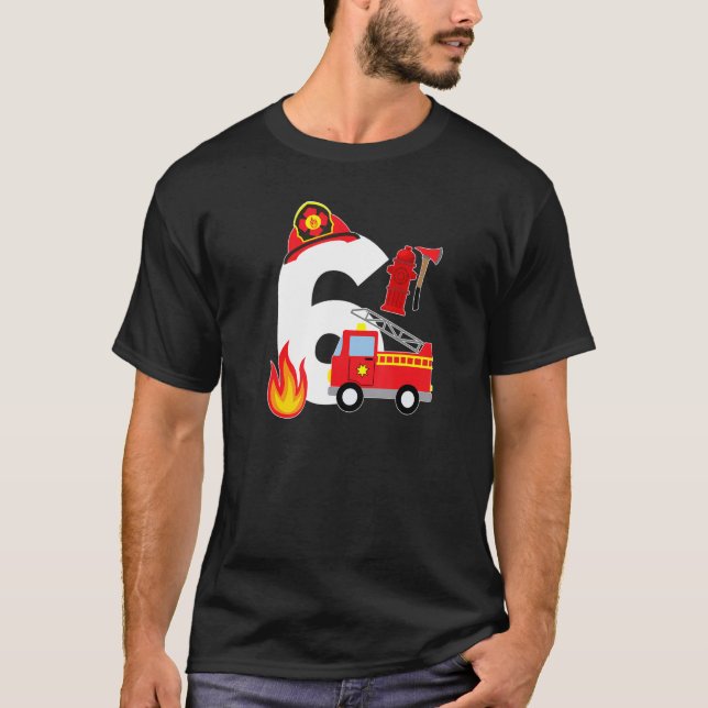 T-shirt Camion d'incendie 6 ans pompier 6e anniversaire ga (Devant)