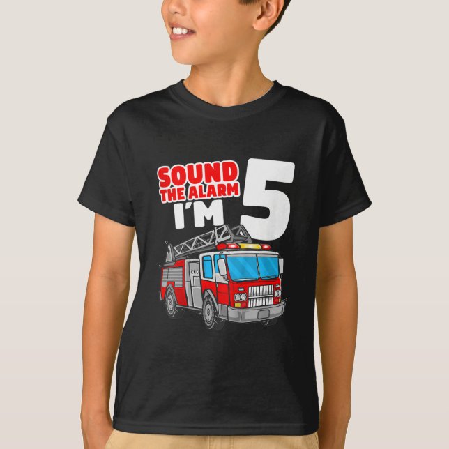 T-shirt Camion-feu 5 ans pompier 5 ans Anniversaire (Devant)