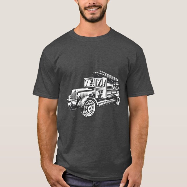 T-shirt Camion incendie de style vintage (Devant)