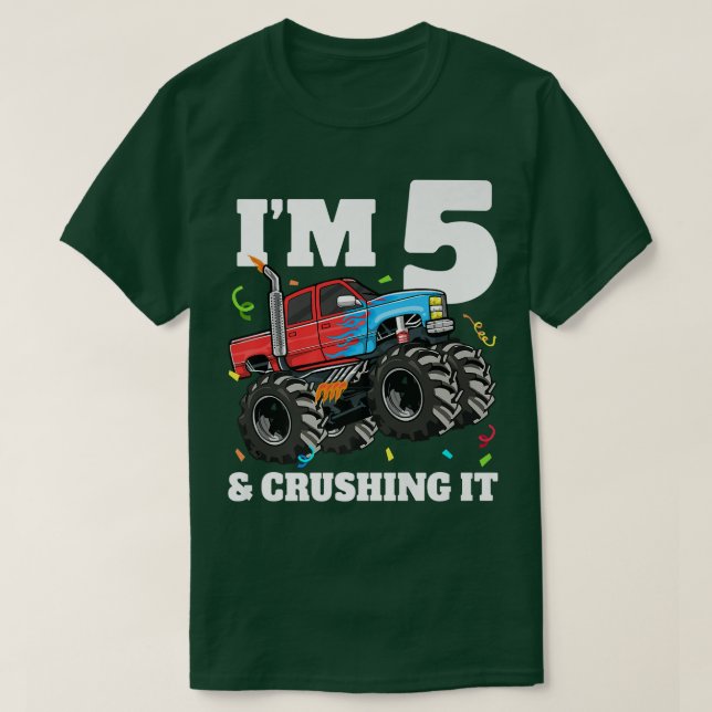 T-shirt Camion Monster 5e anniversaire garçon 5 cinq ans (Design devant)