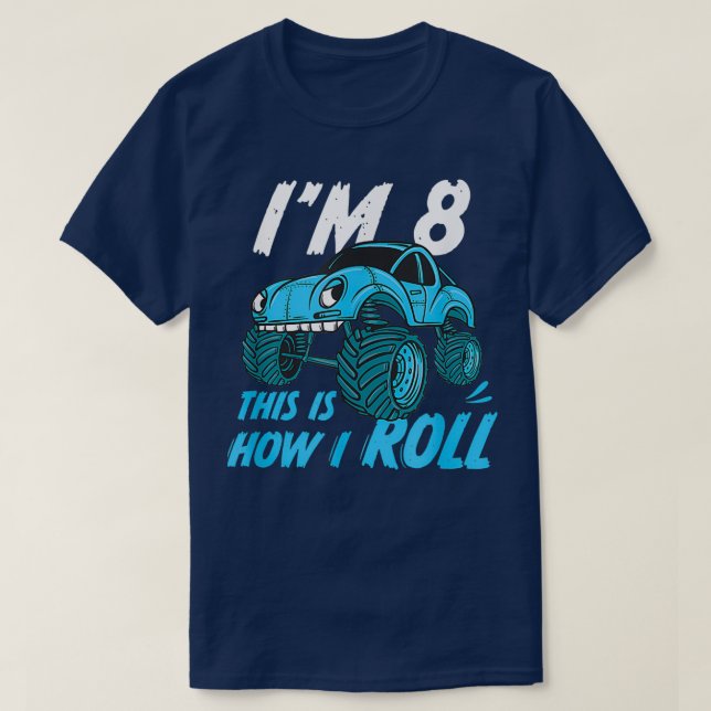 T-shirt Camion Monster 8 ans 8 ans Garçons anniversaire (Design devant)