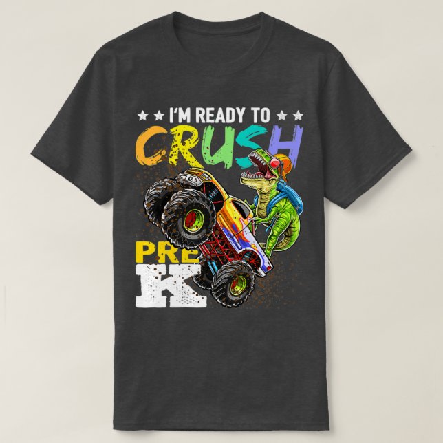 T-shirt Camion Monster de dinosaure pré-K de broyage Retou (Design devant)