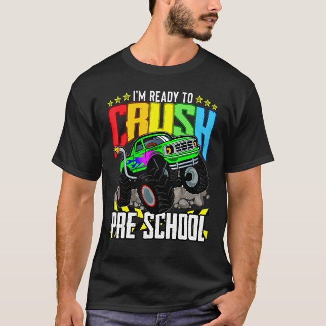 T-shirt Camion Monster Prêt À Écraser Pré À L'École Présco (Devant)
