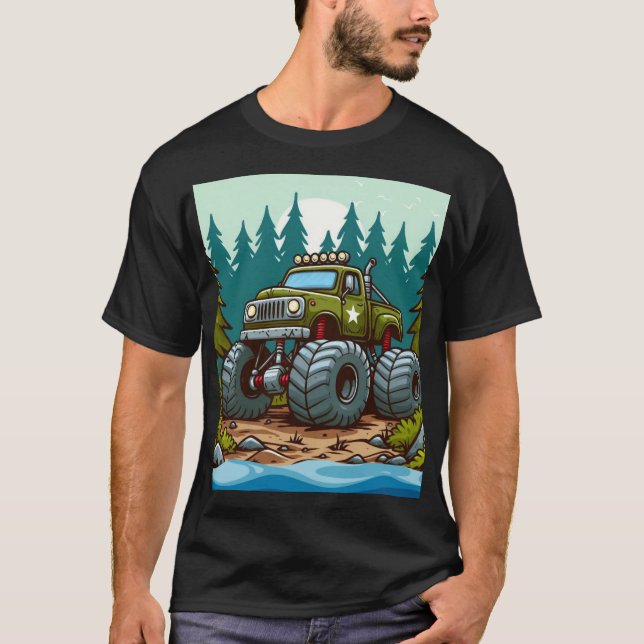 T-shirt Camion Monster Vert dans la forêt (Devant)