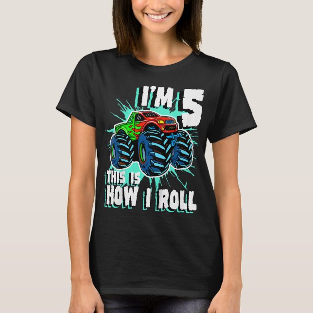 T-shirt Camion Monster Vieux de 5 ans fête d'anniversaire  (Devant)