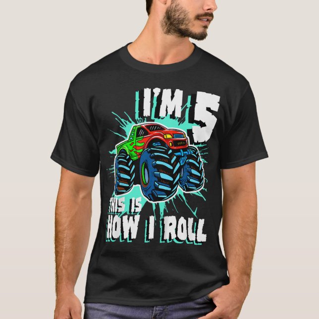 T-shirt Camion Monster Vieux de 5 ans fête d'anniversaire  (Devant)