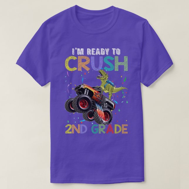 T-shirt Camion monstre de dinosaure de 2e année Crush reto (Design devant)