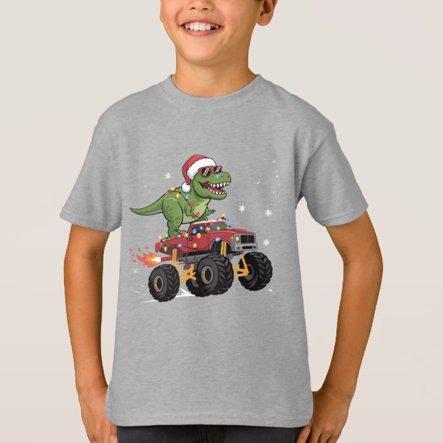 T-shirt Camion Monstre de Noël Dinosaure T-Rex  (Devant)