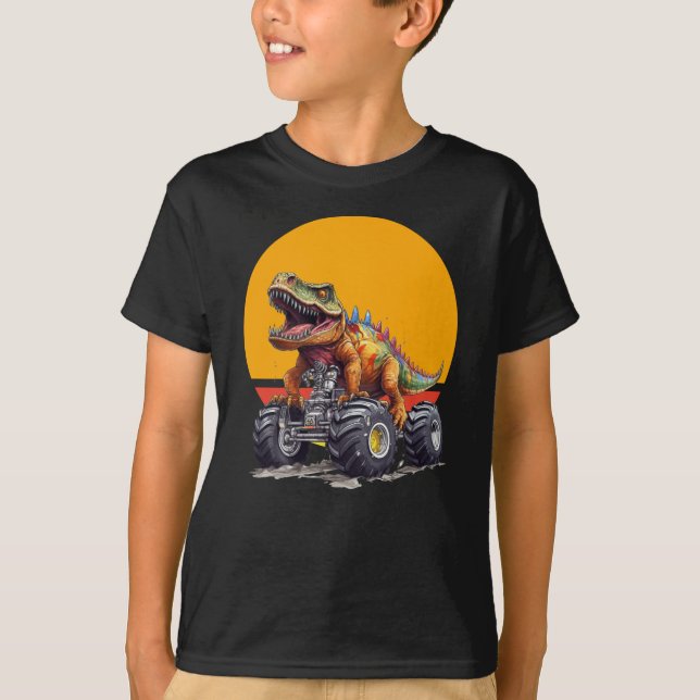 T-shirt Camion Monstre et Dinosaure T-Rex (Devant)