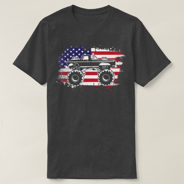 T-shirt Camion monstre vintage- Drapeau américain patrioti (Design devant)