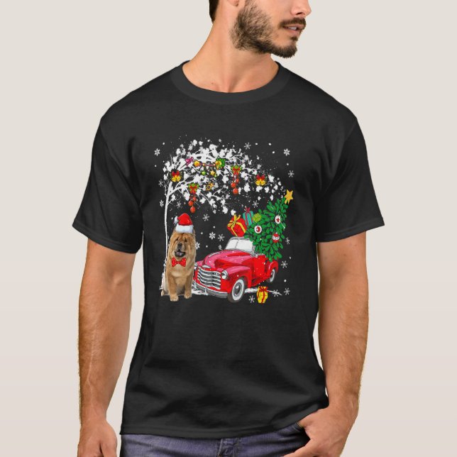 T-shirt Camion père Noël Chow Chow Red Pickup Transportant (Devant)