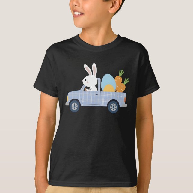 T-shirt Camion Plaid Bunny Cute Toddler Garçon Carotte (Devant)
