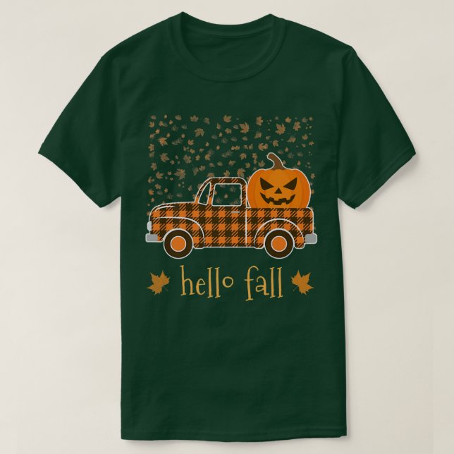 T-shirt Camion Plaid Citrouille Buffalo Halloween Hello Tr (Design devant)
