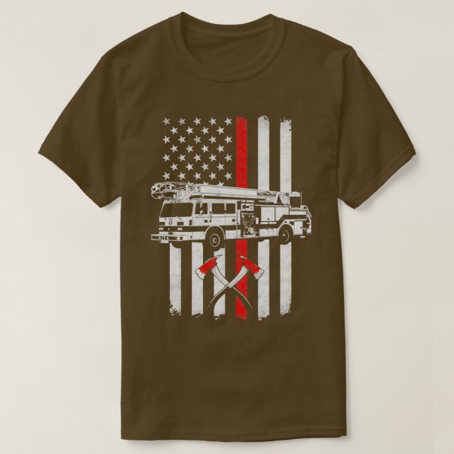 T-shirt Camion pompier drapeau américain (Design devant)