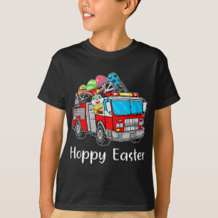 T-shirt Camion Pompier Jour de Pâques oeufs de lapin Joyeu