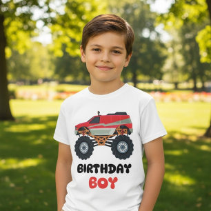 T-shirt Camion Red Monster Birthday Boy