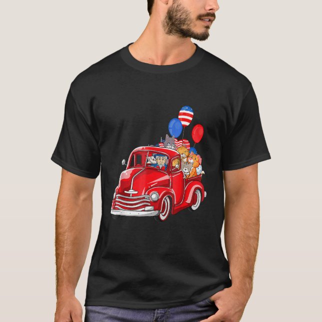 T-shirt Camion Rouge Avec Chats 4 juillet Costume Balloon (Devant)