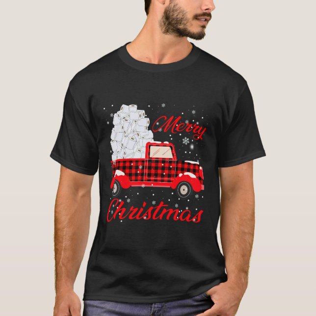 T-shirt Camion Rouge Buffalo Joyeux Noël Toilette Pap (Devant)