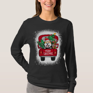 T-shirt Camion Rouge Cute Akita Joyeux Noël Bleached