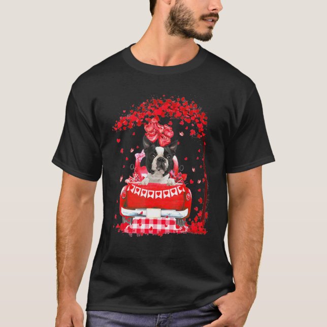 T-shirt Camion Rouge Cute Boston Terrier Valentines Day Co (Devant)