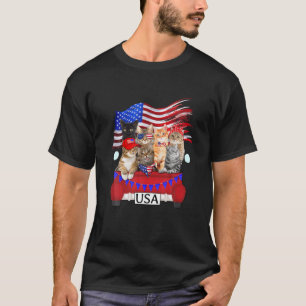 T-shirt Camion Rouge Drôle Avec Chats 4 juillet Balloon Pa