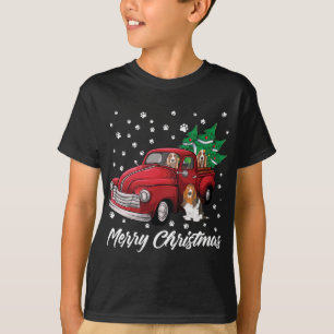 T-shirt Camion Rouge Joyeux Arbre de Noël Basset Hound Chr