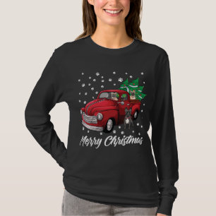 T-shirt Camion Rouge Joyeux Arbre de Noël Chien de taureau