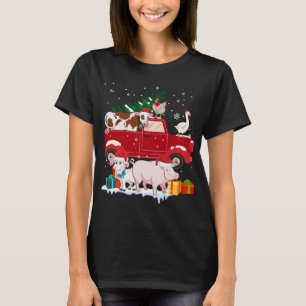 T-shirt Camion Rouge Joyeux Noël Animaux Aime Ferme Farme
