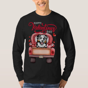 T-shirt Camion Rouge Joyeux Valentines Day Australian Shep