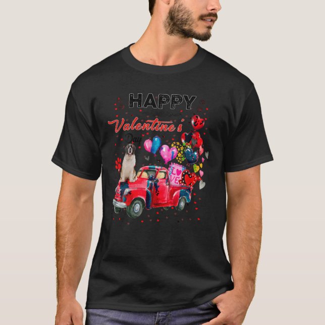 T-shirt Camion Rouge mignonne Saint Bernard Valentines Jou (Devant)