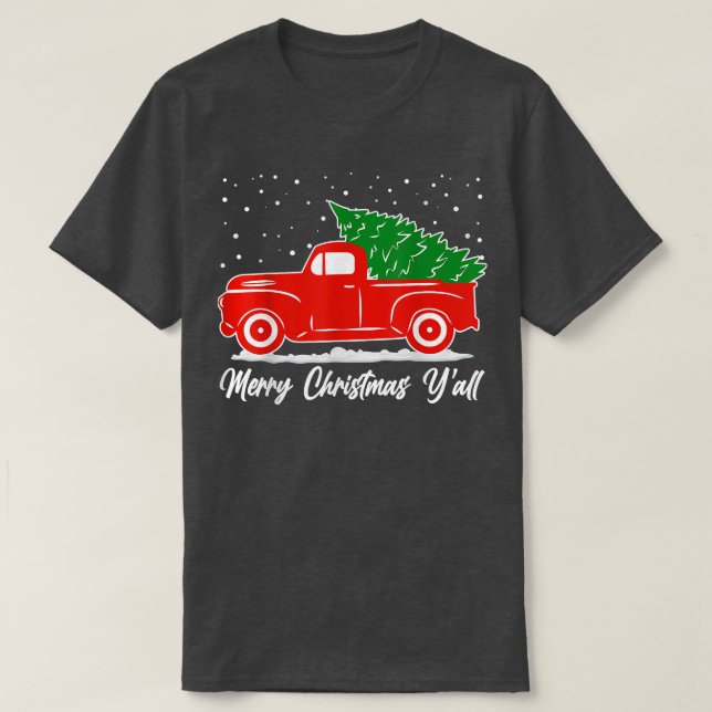 T-shirt Camion Rouge Noël Joyeux Noël Yall (Design devant)