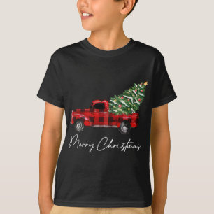 T-shirt Camion Rouge Plaid Noël Joyeux Noël Noël Joyeux No