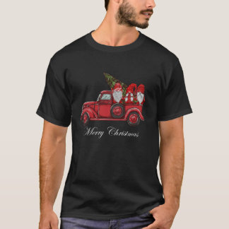 T-shirt Camion Rouge vintage Avec Trois Gnomes Joyeux Chri