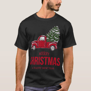 T-shirt Camion rouge vintage transportant un arbre de Noël