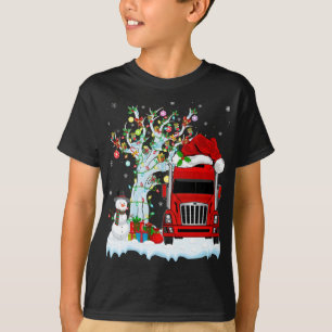 T-shirt Camion Rouge Xmas Arbre Éclairage Santa Hat Camion