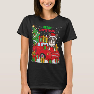 T-shirt Camion rouge Xmas Tree - Éclairage Boston Terrier 