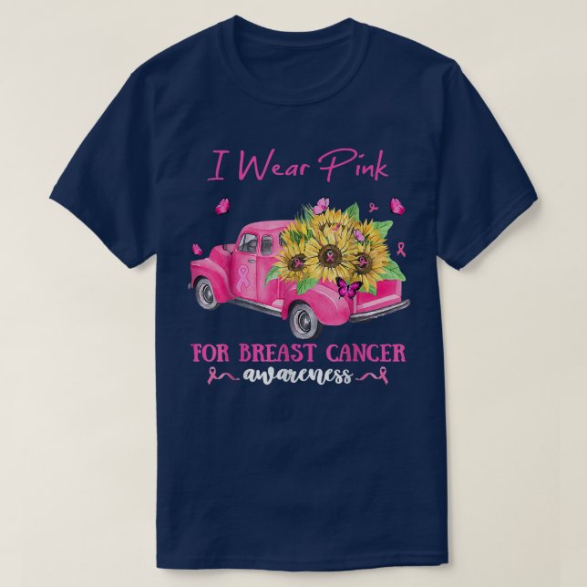 T-shirt Camion Tournesol Je Porte Rose Pour Cancer Du Sein (Design devant)