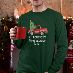 T-shirt Camion Vintage de Noël de famille Personnalisé Lon